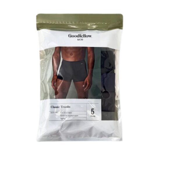 Goodfellow & Co Men's Classic Trunks 5pk All Black Size XL 40/42 Mid Rise Knit - Picture 1 of 4